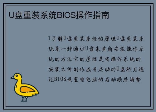 U盘重装系统BIOS操作指南